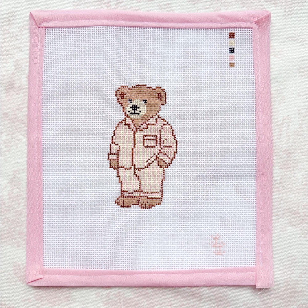 handed painted bear in pajamas needlepoint canvas